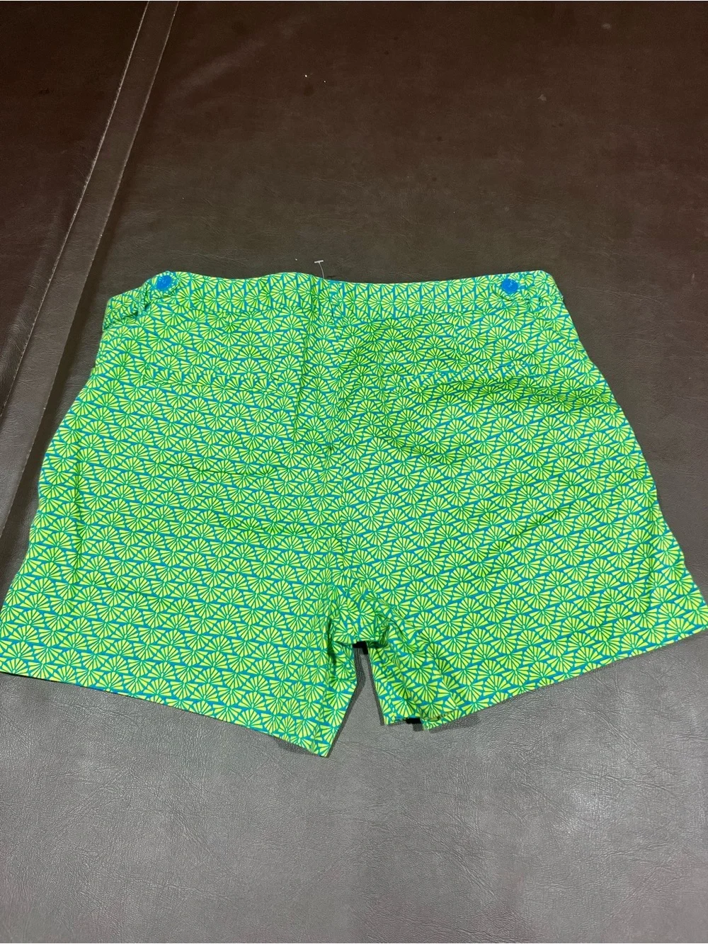 Laundry by Shelli Segal green shorts with blue geometric pattern, size 10